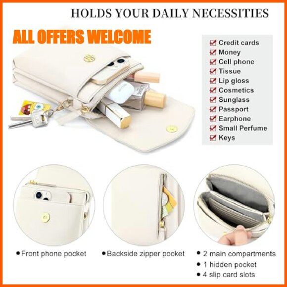 Small Crossbody Phone Bag Vegan Leather Adjustable Strap RFID Wallet Purse - Picture 5 of 8